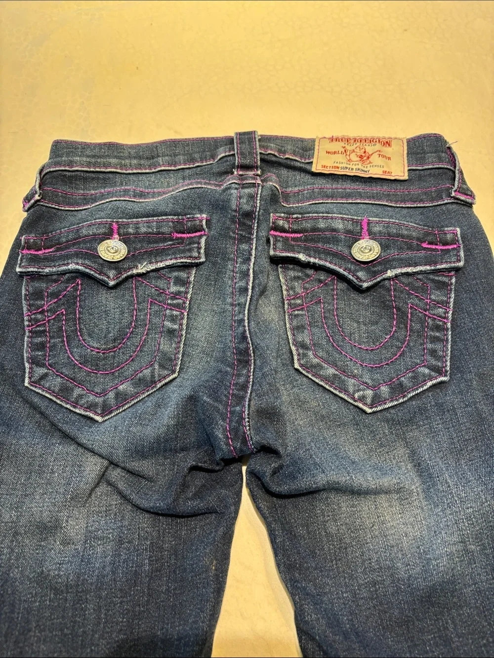 True Religion Skinny Jeans in Dark Blue with Purple Stitching - Picture 3 of 11